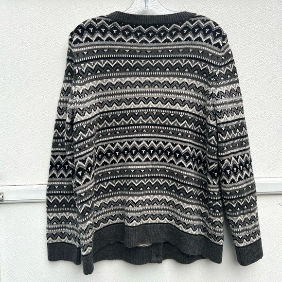 Talbots Cardigan Sweater Fair Isle Knit Lambswool Blend X/XL Gray Beaded Nordic - Picture 11 of 12